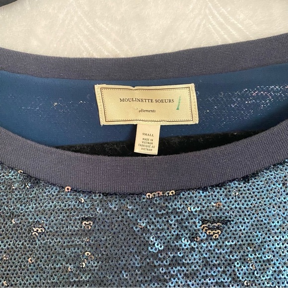 Anthropologie Moulinette Soeurs Interstellar Sequin Dress Blue Sz Small Shift - Picture 7 of 12